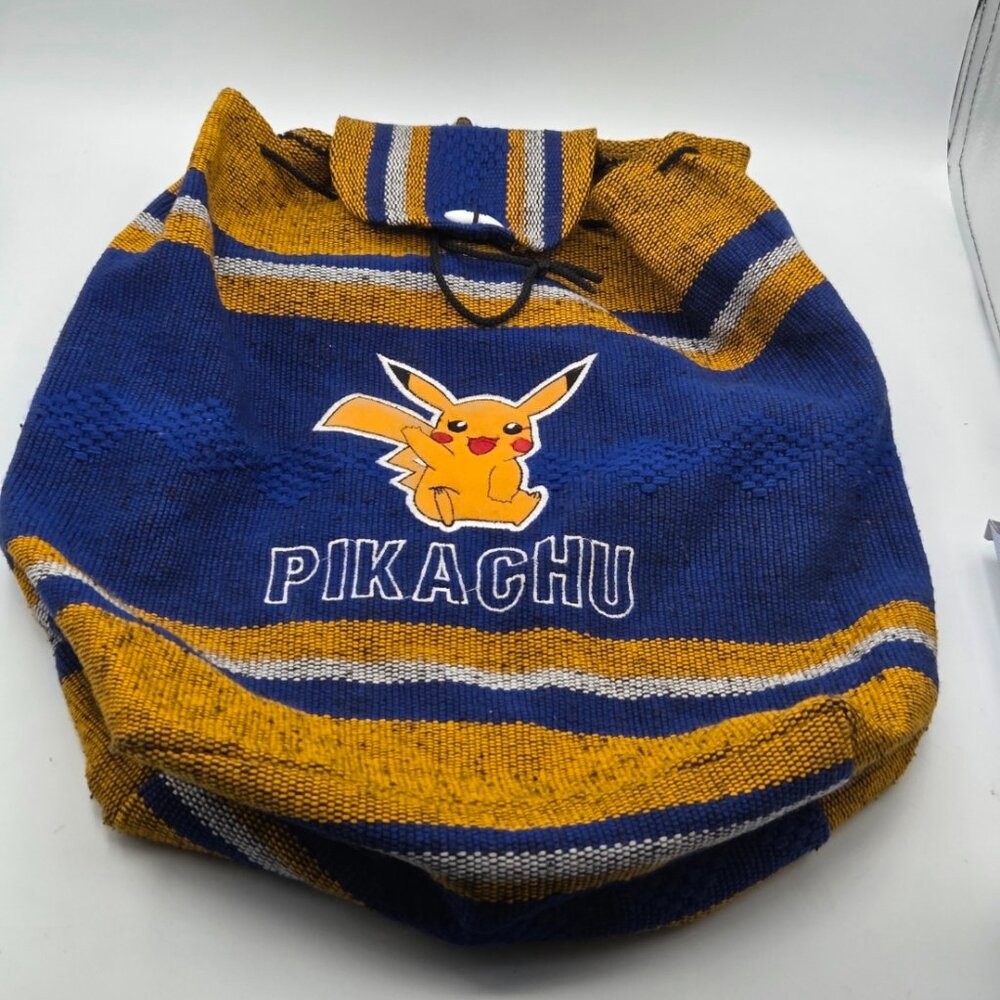 Pokemon - Pikachu Knitted Backpack‎ Blue and Gold with Drawstring